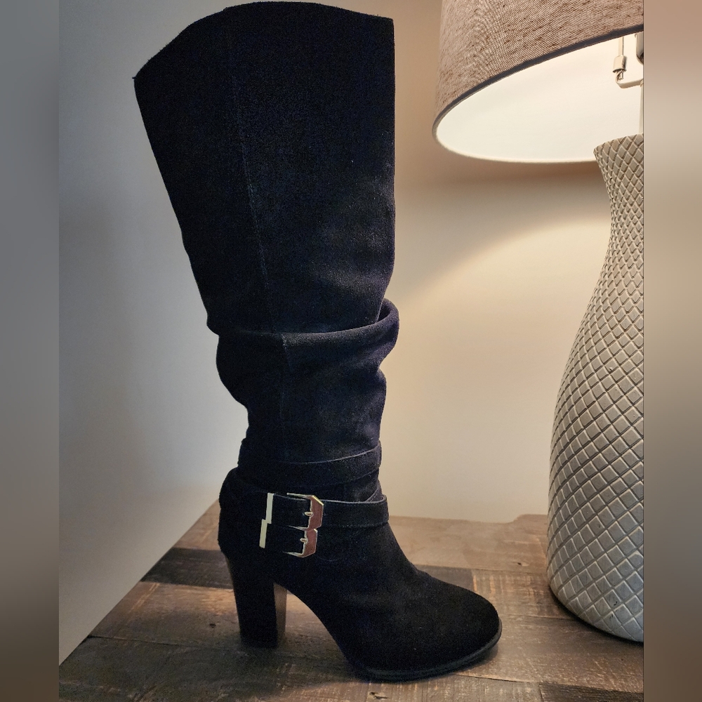 INC suede black tall boots